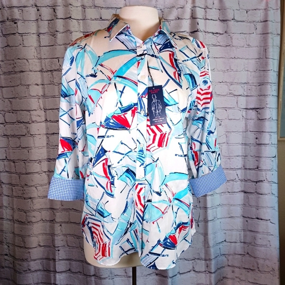 Chaps Tops - Chaps XL Ladies Button Up Shirt. Flip Cuffs, No Iron, Slimming Fit